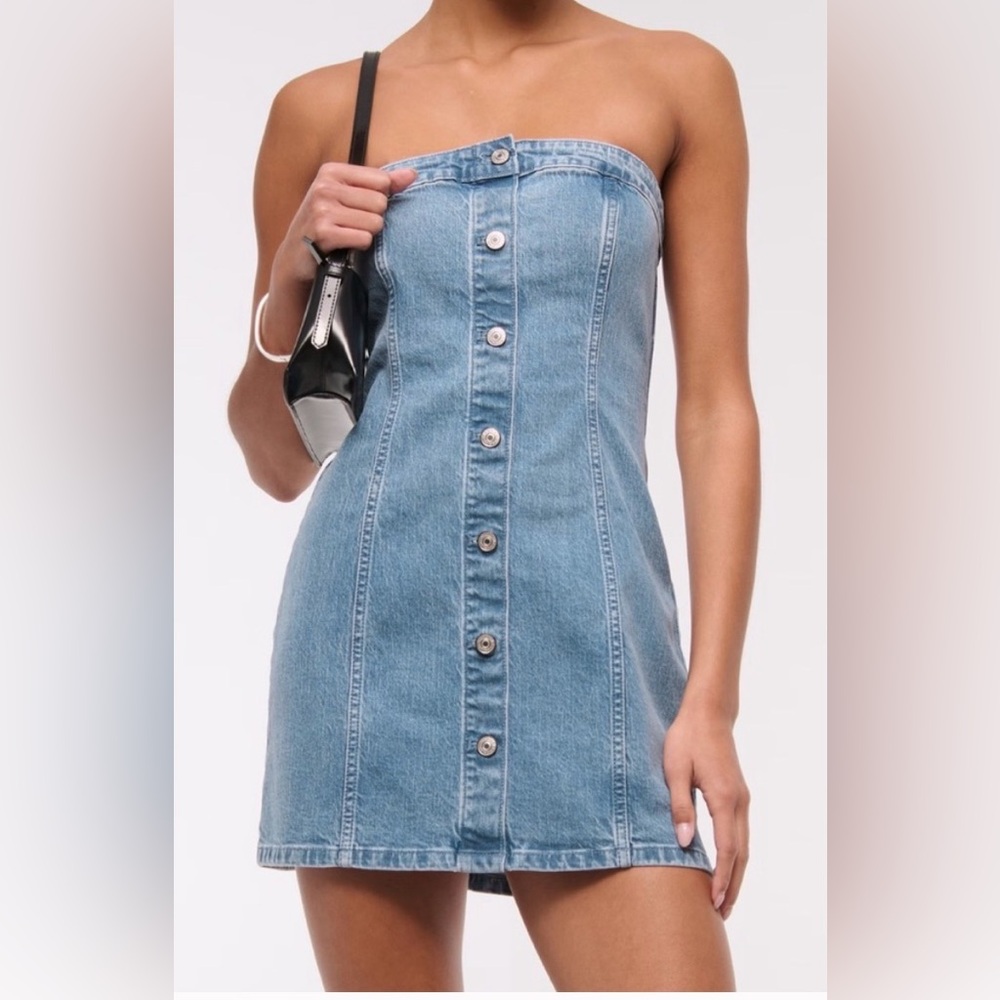 American Eagle Denim Button-Up Strapless Dress